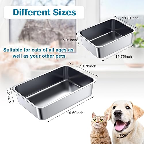 Miniatura 2 de Therwen Paquete de 4 cajas de arena para gatos de acero inoxidable extra grandes, sartenes de metal para gatos, antiadherentes, superficie lisa, a