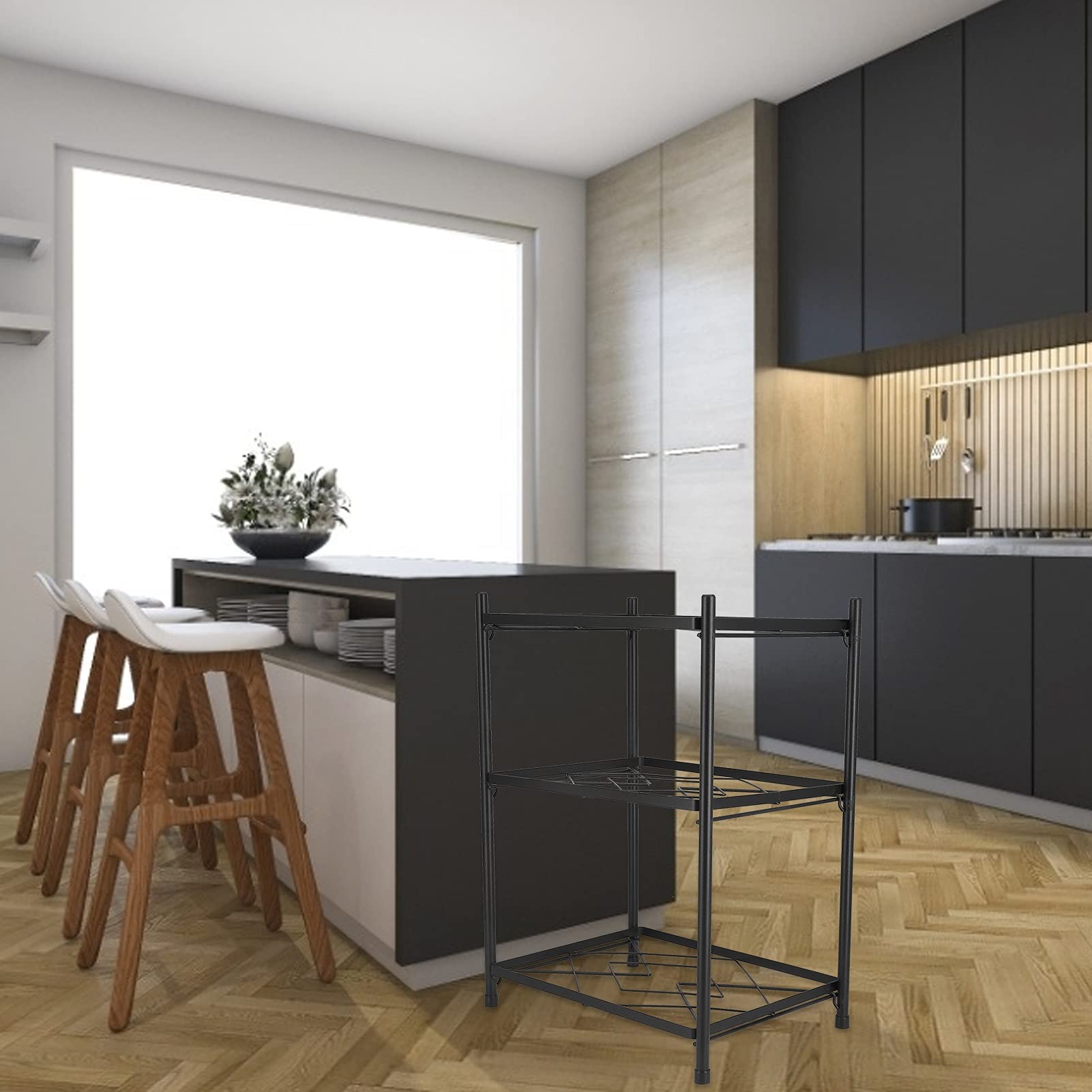 Eujgoov Topfregal, Eisenboden-Topfregal, Topfregal, Küchenständer, Pfannenhalter für Garage, für Pfannen, für Töpfe, für Küche, für Reiskocher, für Büro (Schwarzes quadratisches