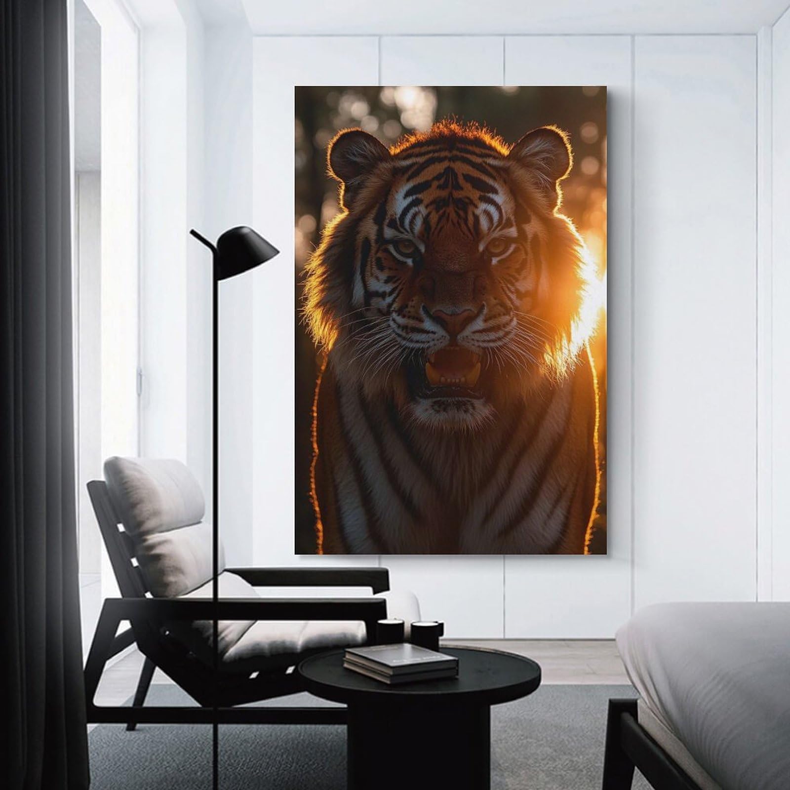 Junmoney Tiger Portrait in Golden Light Canvas Wall Picture 20x30inch(50x75cm), for Living Spaces, Bedrooms Or Relaxed Rooms, Modern Wall Decor for Cosy Interiors