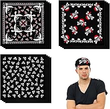 DINGFENG 9 Bandanas Crâne Noir D'halloween Bandana de Pirate De Crâne Blanc Bandanas Pour Cowboy-Foulards Pour Hommes et Femmes Décorations D'Anniversaire Et de Fête à Thème Pour Enfants