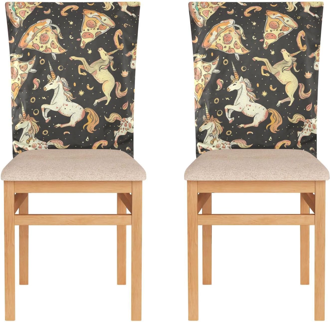 ALAZA Pizza Unicorn Stars Chair Back Cover Set of 6, Washable Reusable Removable Chair Slipcovers Decorative Chair Cover for Home Kitchen Wedding Party