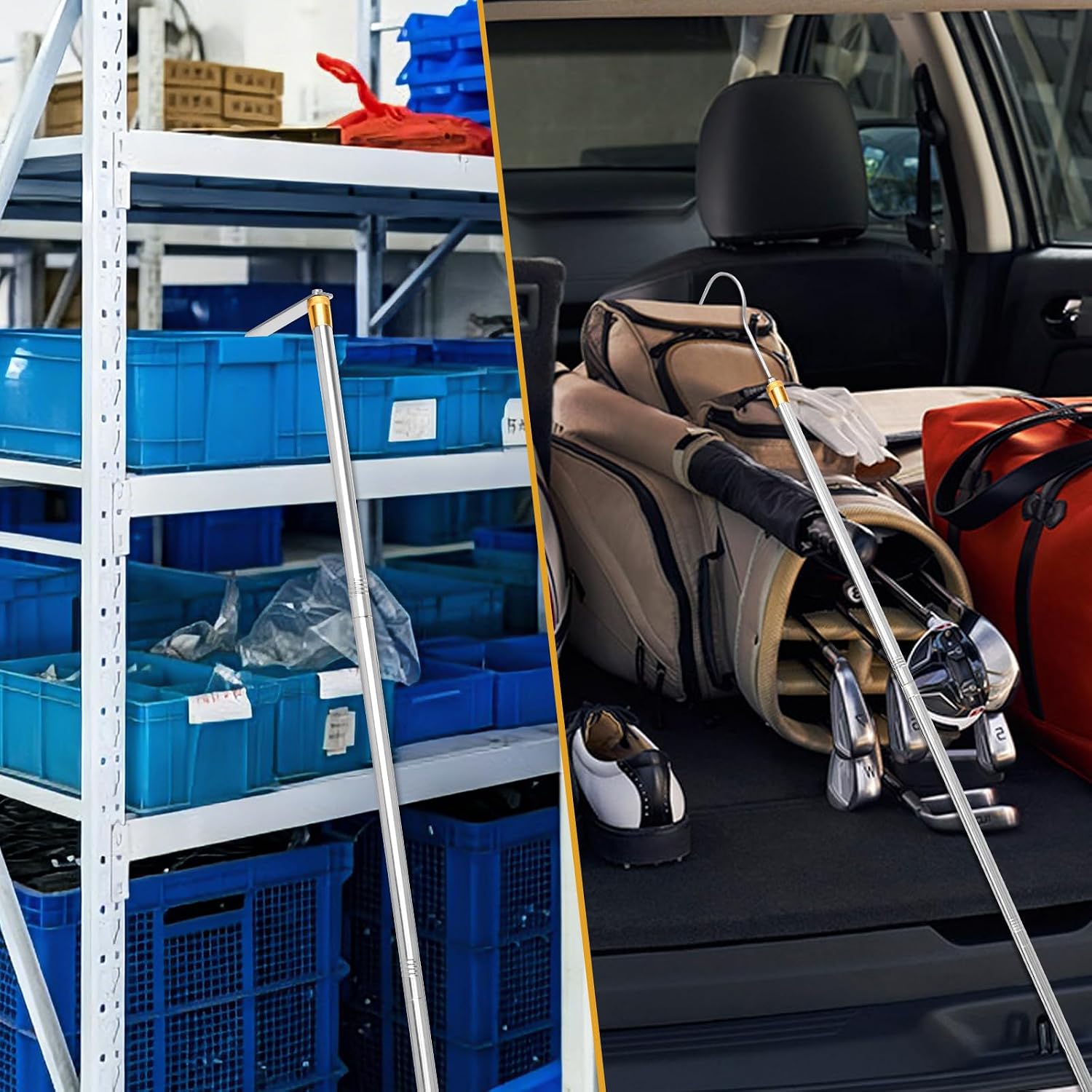 Truck Bed Grabber Tool, Truck Cargo Grabber Reach Retriever Tool Adjustable 34-70" Thickened Stainless & Sturdy Truck Cargo Retrieval Pole with Two Hooks - Efficient, Easy Use, Portable - For Pickups