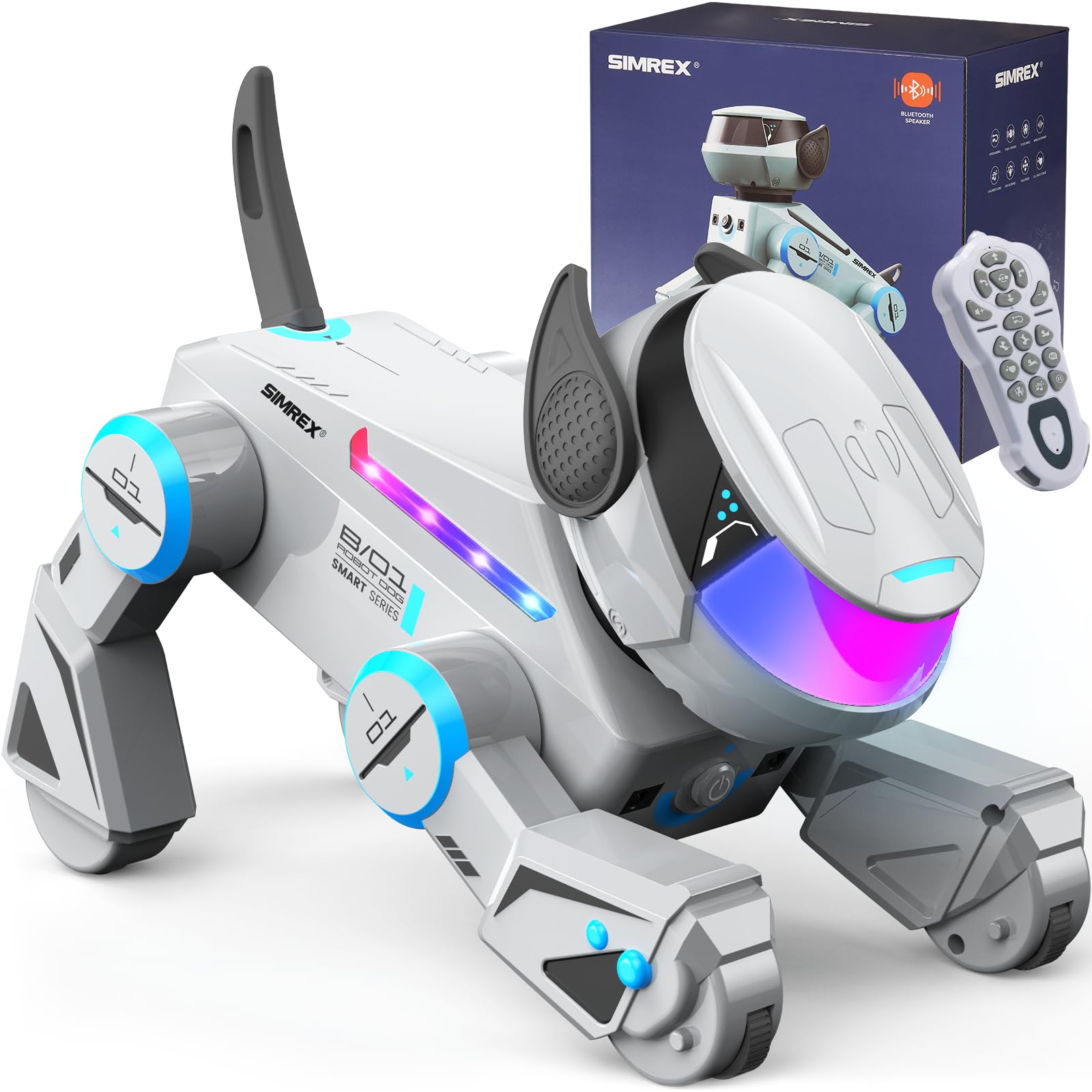 SIMREX Robot Dog Toys for Kids – Smart Interactive Robot Puppy with Bluetooth,Touch Sensor, Dance Tricks, LED Eyes, 2 Rechargeable Batteries, Gift for Kids Boys and Girls(Gray)