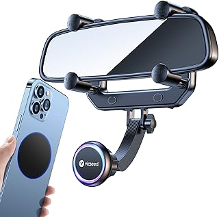 VICSEED Magnetic Phone Holder Car [Fit All Mirrors & Phones] Rearview Mirror Phone Holder for Car [20 Strong Magnets] Magnet Rear View Mirror Holder Hands Free 360° Rotatable Cell Phone Mount for Car