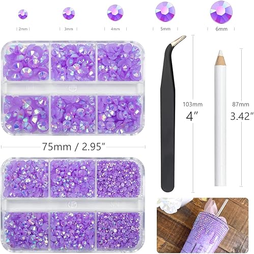 Miniatura 4 de qiipii 3060 diamantes de imitación de resina AB violeta para manualidades, color morado claro AB con parte trasera plana, diamantes de imitación de