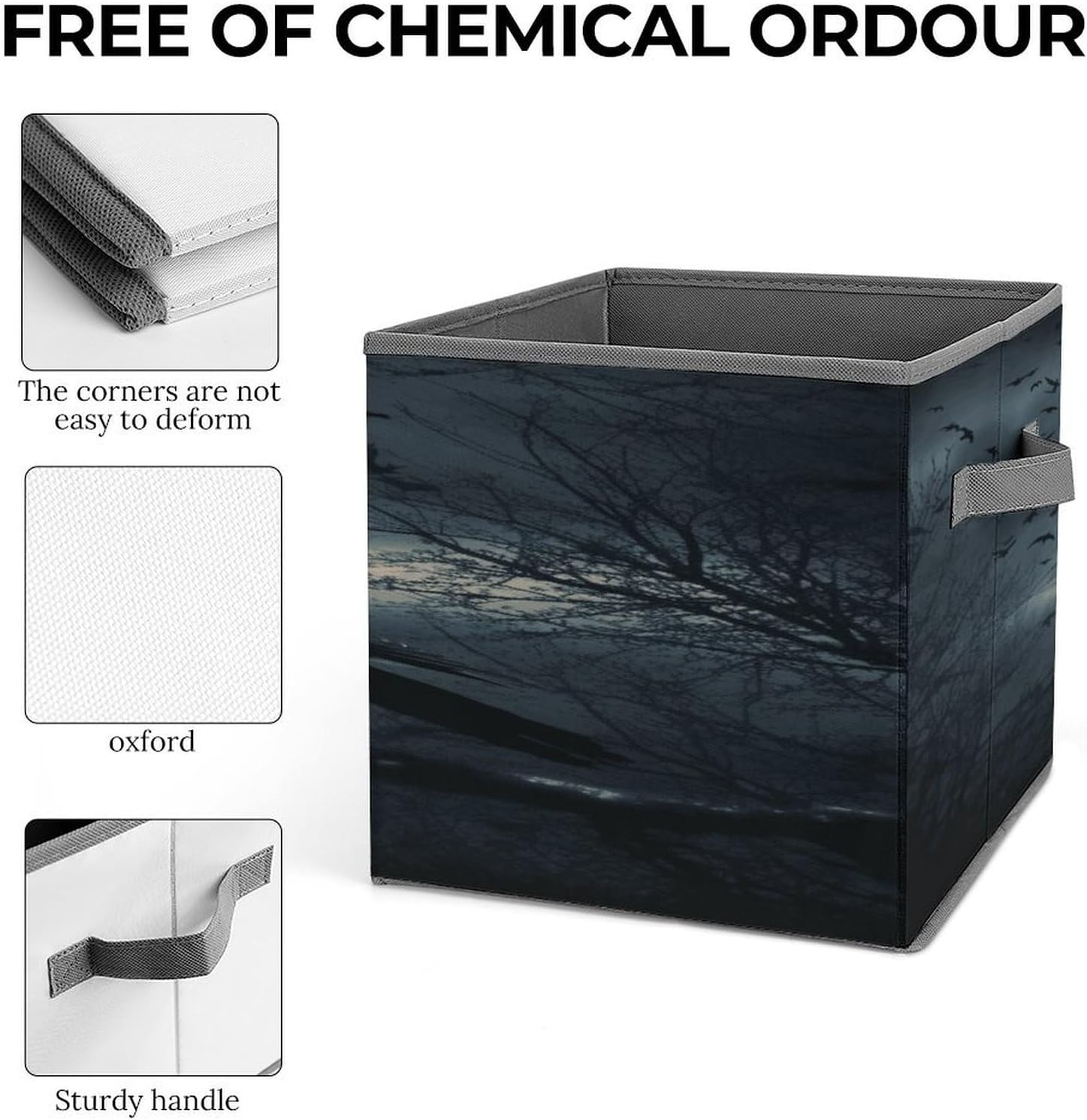 Night Crow Fabric Bins Storage Basket Square Baskets | Storage Bin with Double Handles,Cube Collapsible Organizers for Organization,Closet,Shelves,Offices