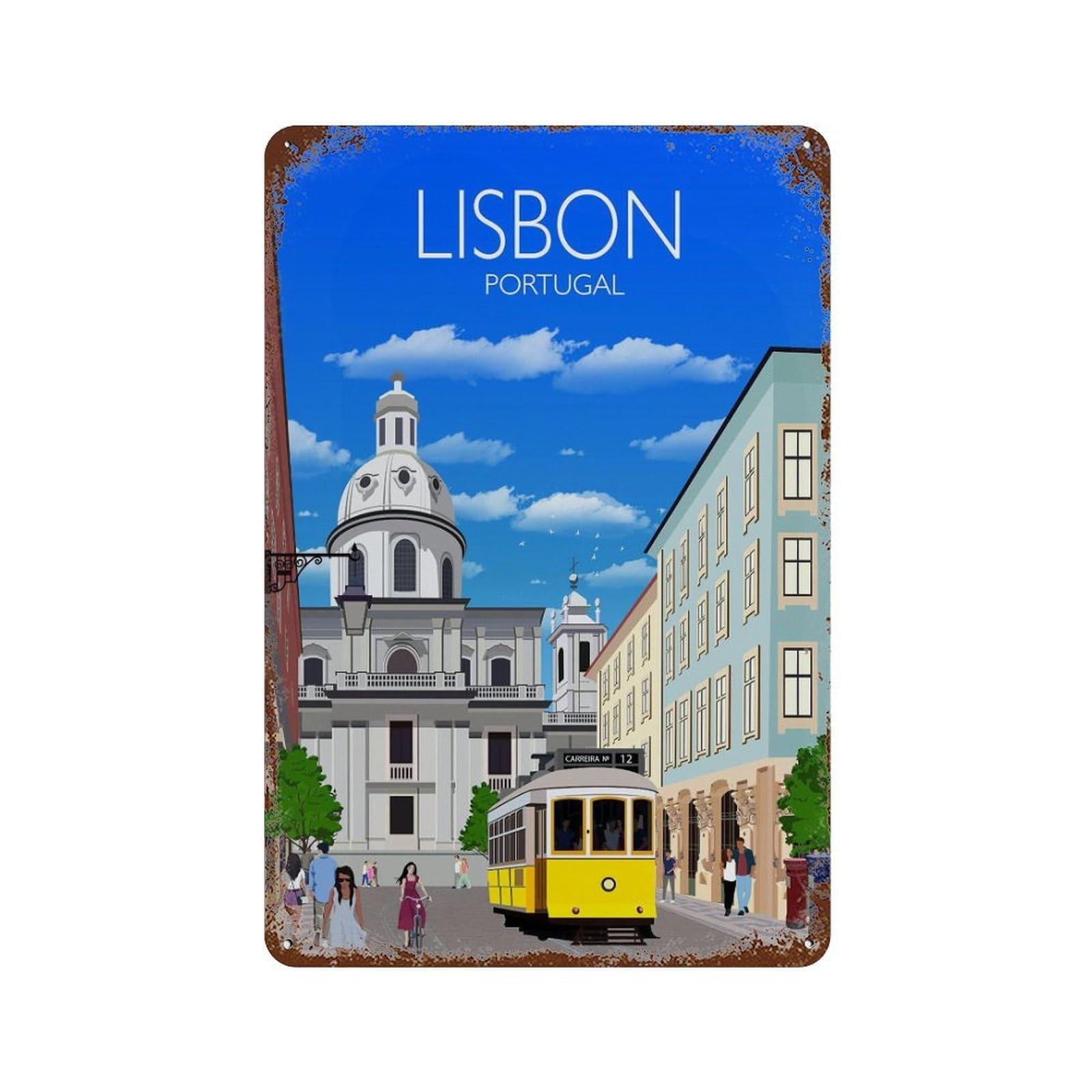 xiaoxiaoshen Travel of Lisbon Portugal Cityscape Wall Decor Art Metal Tin Poster Modern Home Decor Art Home Bar Shop Decorations Vintage Sign 30x20cm