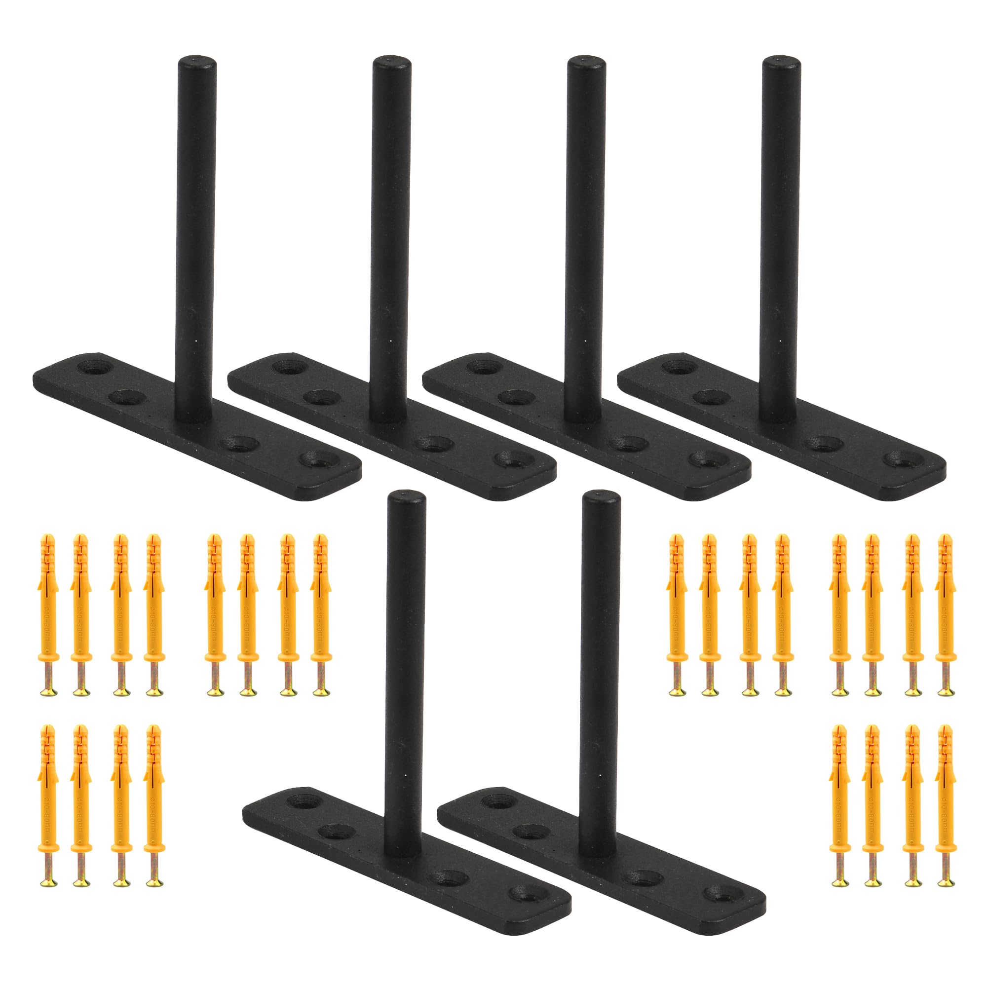 Highdecora Floating Shelf T Brackets Blind Wall Mounted 6Pcs, Solid Steel Hidden Brackets for Concealed Wood Shelves with Screws & Plugs for Drywall & Concrete Wall (Black, 100mm)