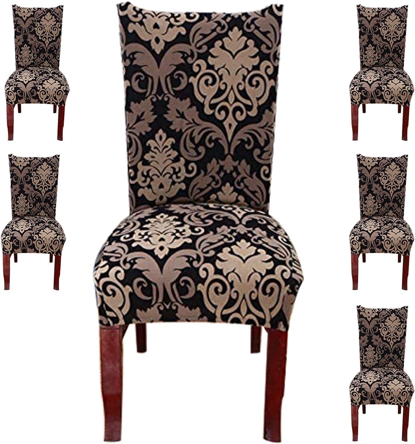 GACA Dining Table Chair Covers Set of 6 Polyester Spandex Printed