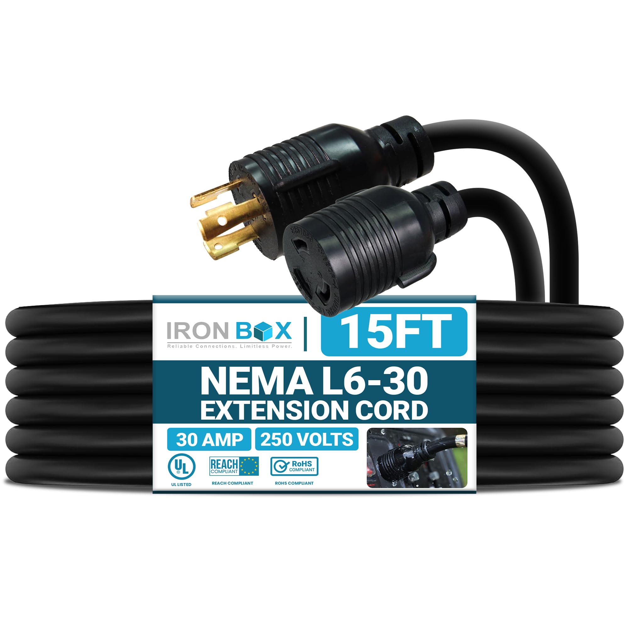 Amazon | NEMA L6-30 延長電源コード - 15フィート 30A/250V 10/3 AWG