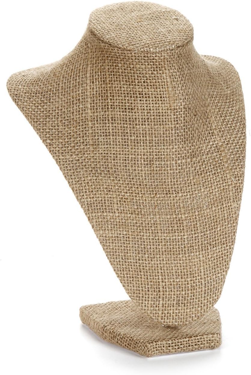 Burlap Necklace Bust Jewelry Display Stand 10" High