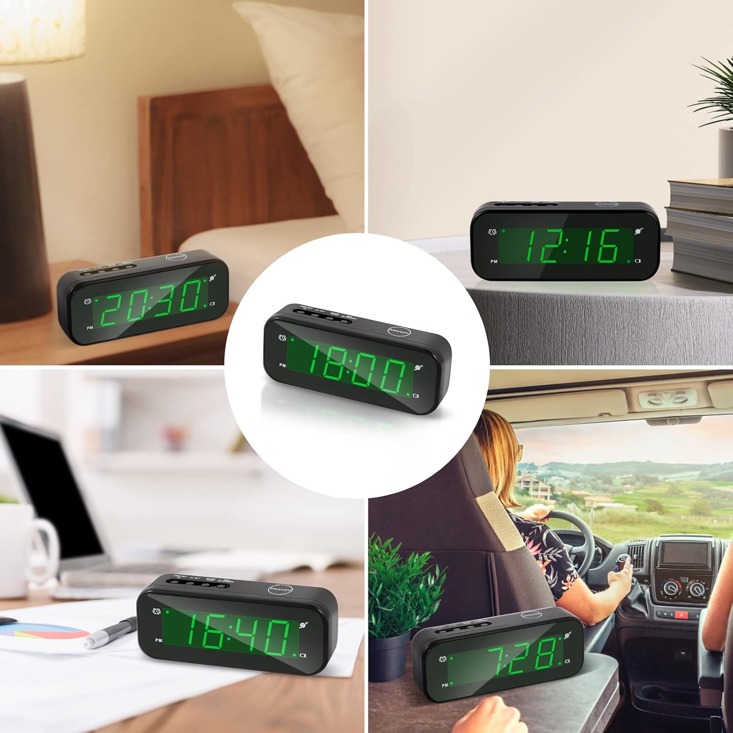 Small Digital Clock Battery Operated, LED Travel Alarm Clock Battery Powered with Snooze, Cordless, Brightness Adjustable, 12/24Hr, Easy to Use