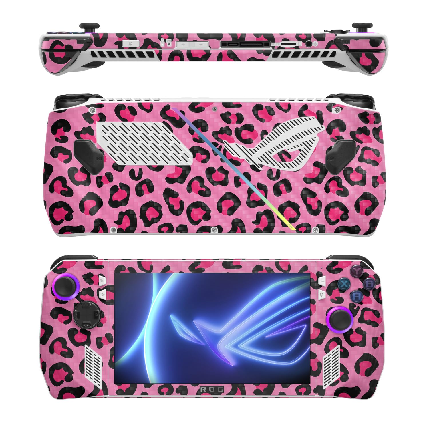MightySkins Carbon Fiber Skin Compatible with Asus ROG Ally - Pink Leopard | Protective, Durable Textured Carbon Fiber Finish | Easy to Apply