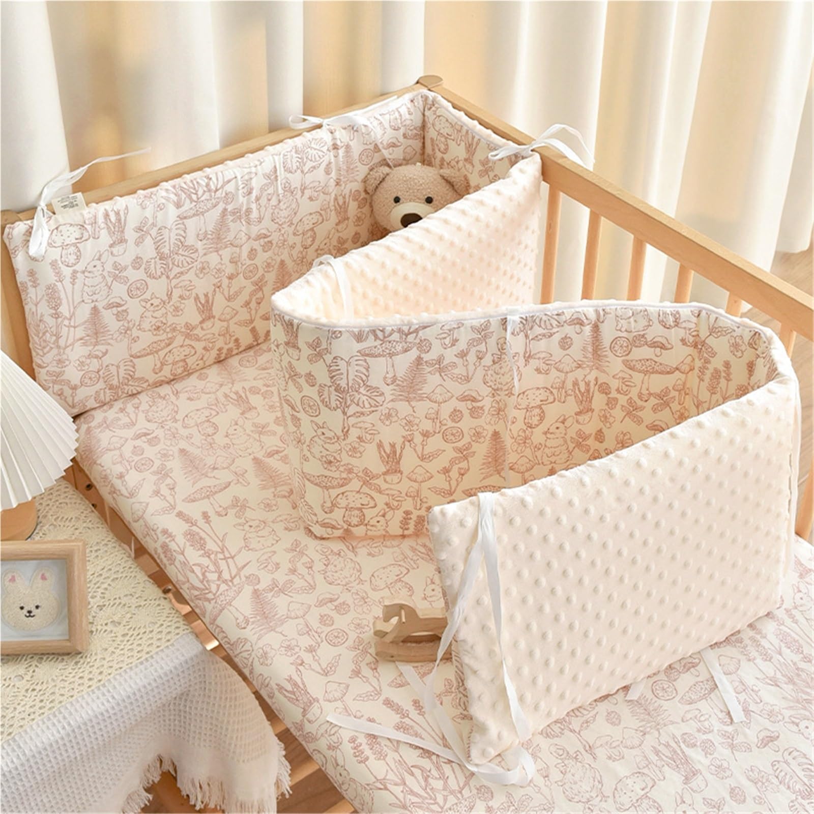 Sohodoo Cot & Crib Protection - Breathable Mesh Liner, Soft Padded Rail Covers & Headboard Protector | 360° Bed Side Guarding(B,110-28cm)