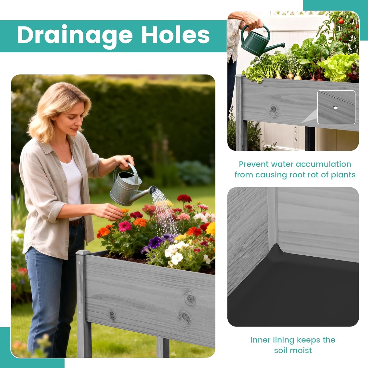 SUNYRISY Wooden Raised Garden Bed Outdoor with Legs for Gardening, 45.6" L x 23.6" W x 31.5" H Elevated Planter Garden Box Raised Bed for Planting Vegetable Flower Herb, Gray