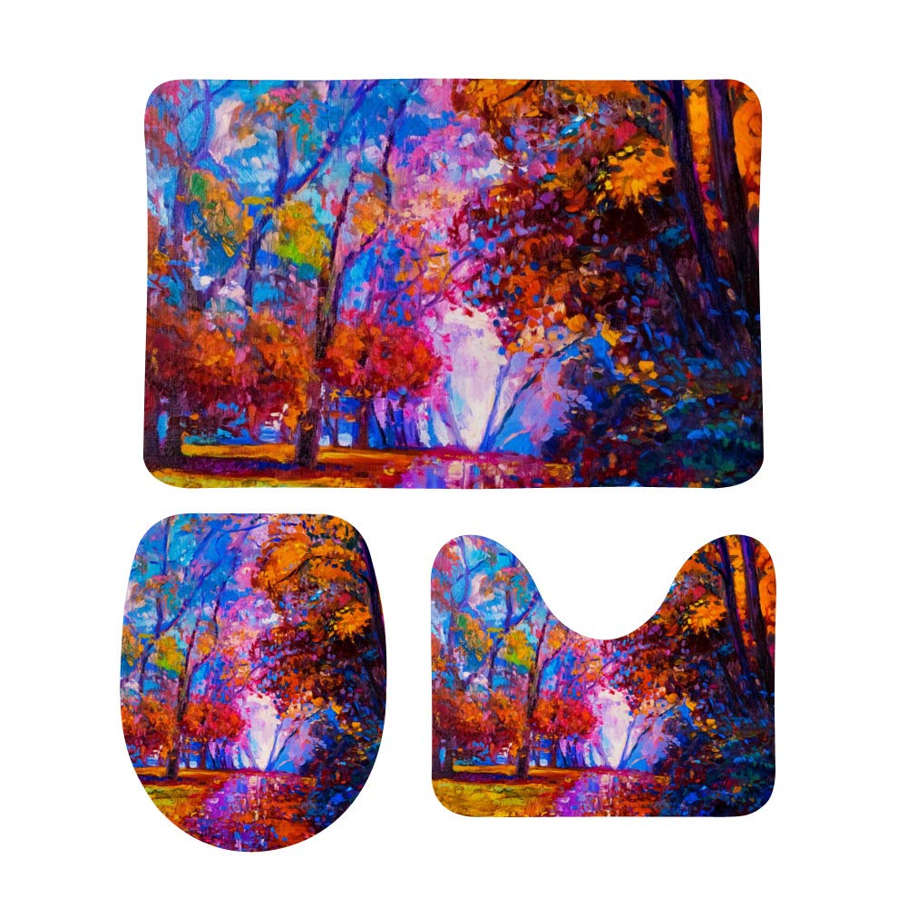 Tapis de bain antidérapants lot de 3 lavables décor d'automne peinture huile