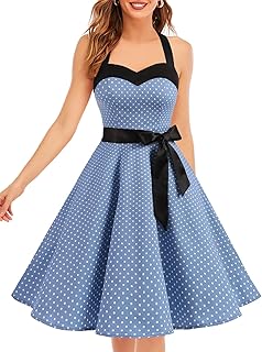 Women's Vintage 1950s Cocktail Party Dress Retro Wedding Guest Halter Rockabilly Swing Dresses - Buy now