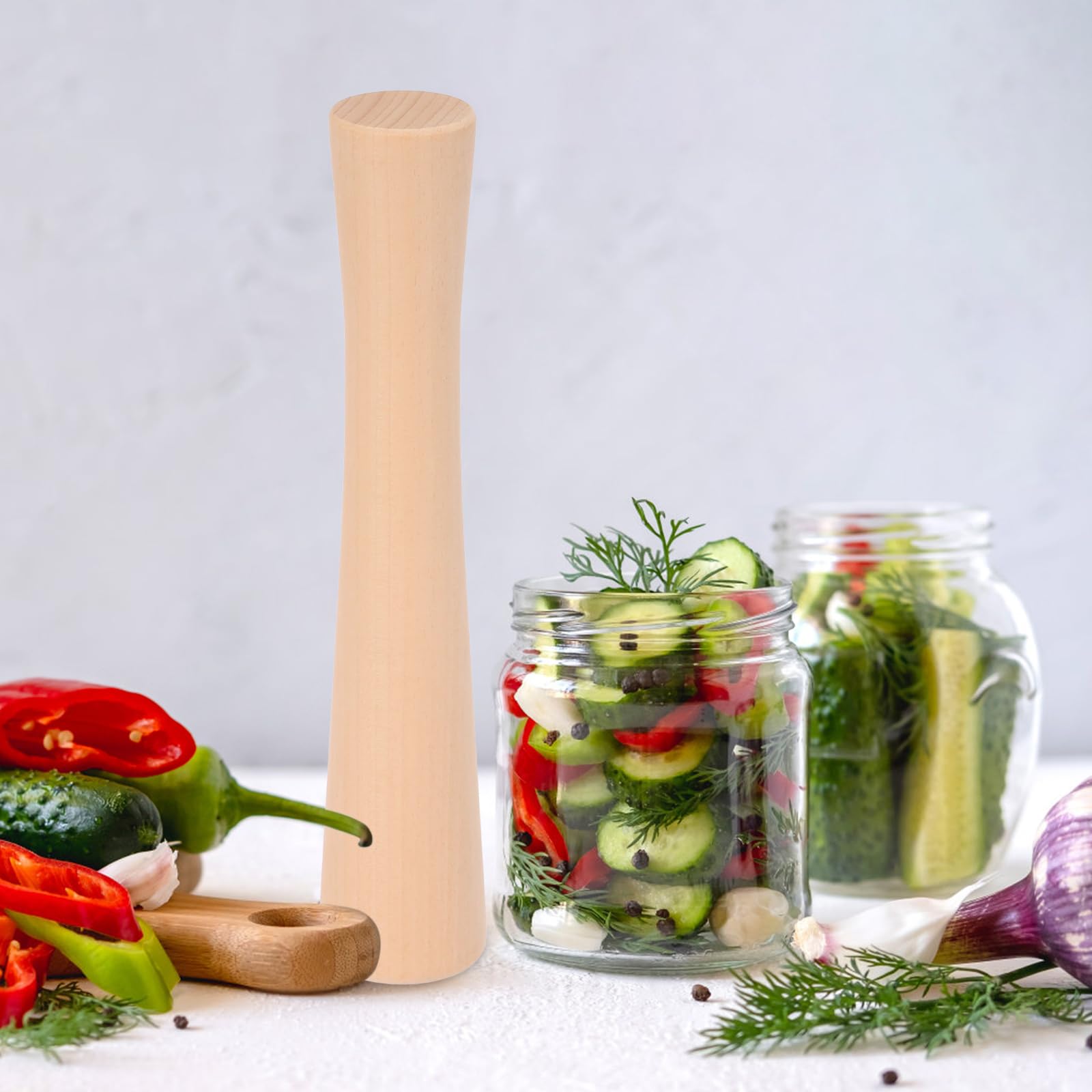 Beech Vegetable Fermentation 30cm Tamper Kimchi Masher Resistance to Cracking and Splitting 46mm Normal Mouth and 60mm Wide Mouth for Mason Jars,Modeling Jars and Ceramic Fermenters