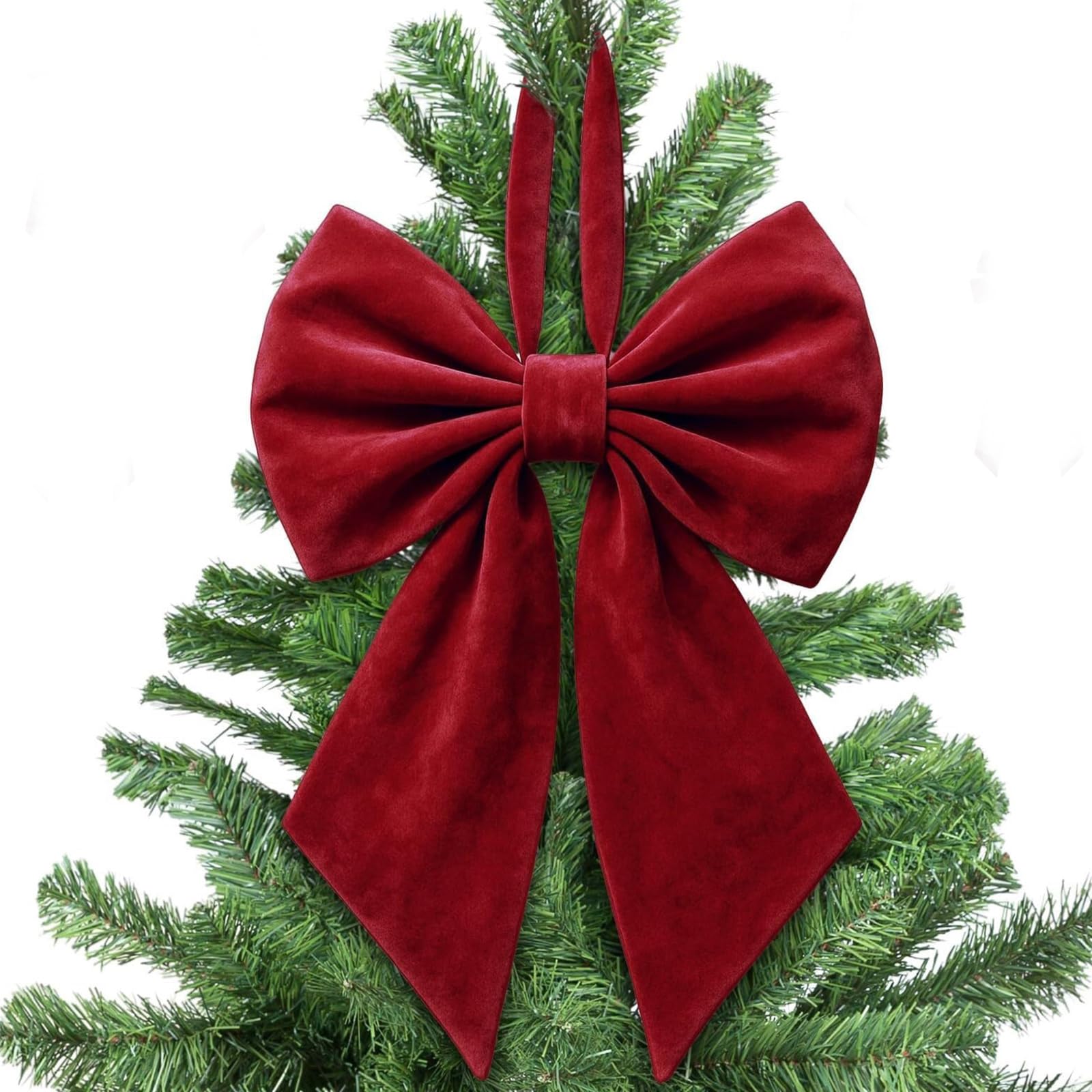 Large Christmas Bow Tree Topper Retro Velvet Bow Christmas Tree Top Decoration Hanging Ribbon Bowknot for Birthday Party & Wedding Party Backdrop Decor (Burgundy, 55cm*30cm) — image 1
