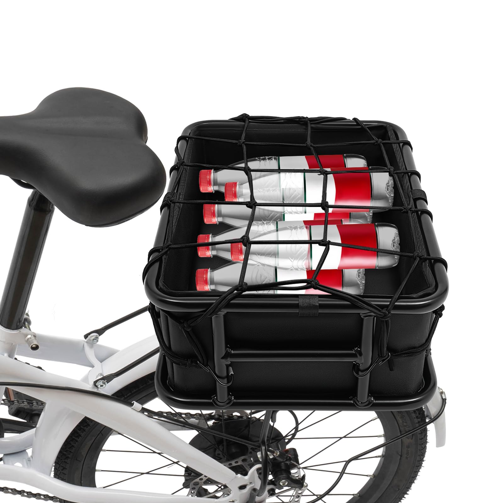 Fietsmand achter afneembaar, grote fietsmand, metalen bagagedragermand voor e-bike, fiets met bagagenet, binnenvoering, hondenmand voor winkelen, picknick, zwart