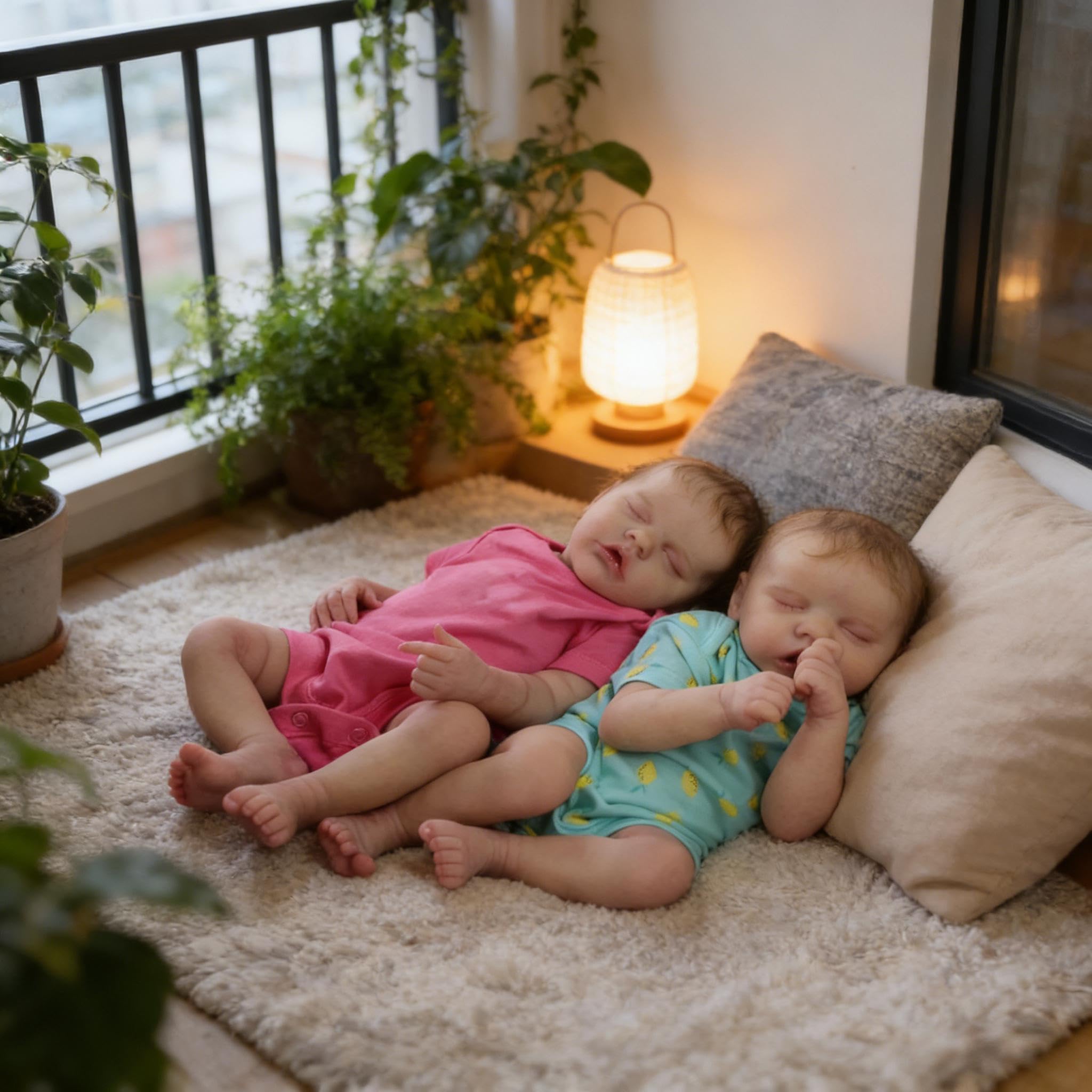 Zwillinge Reborn Babypuppen Silikon Ganzkörper Vinyl Mädchen und Junge 45,7 cm Realistische Babypuppe Real Life Babies Puppen, Lebensechte Neugeborene Babys Zwillinge Puppe für Kinder
