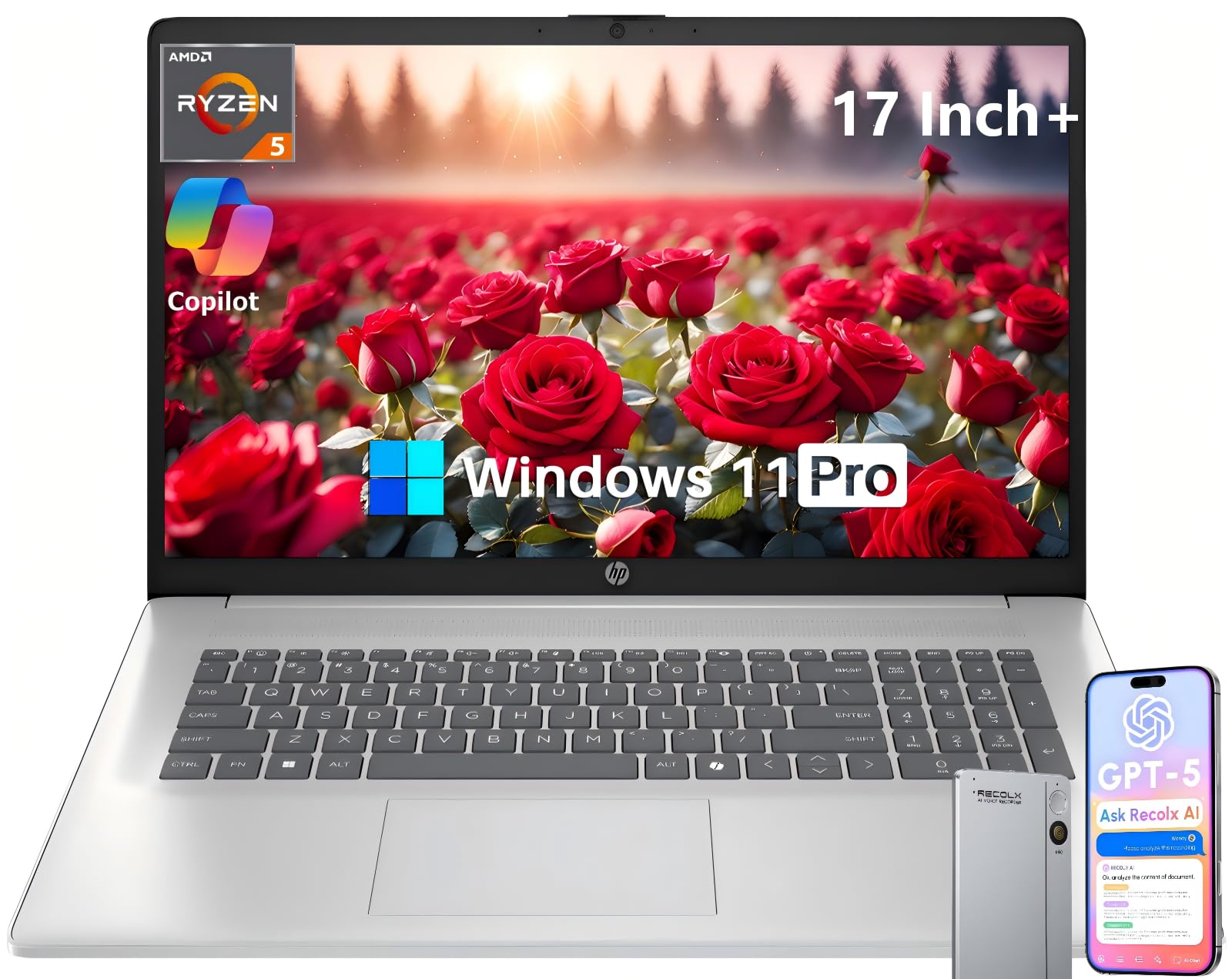HP 17 Inch Laptop, 17.3 FHD IPS Display, AMD Ryzen 5 7430U