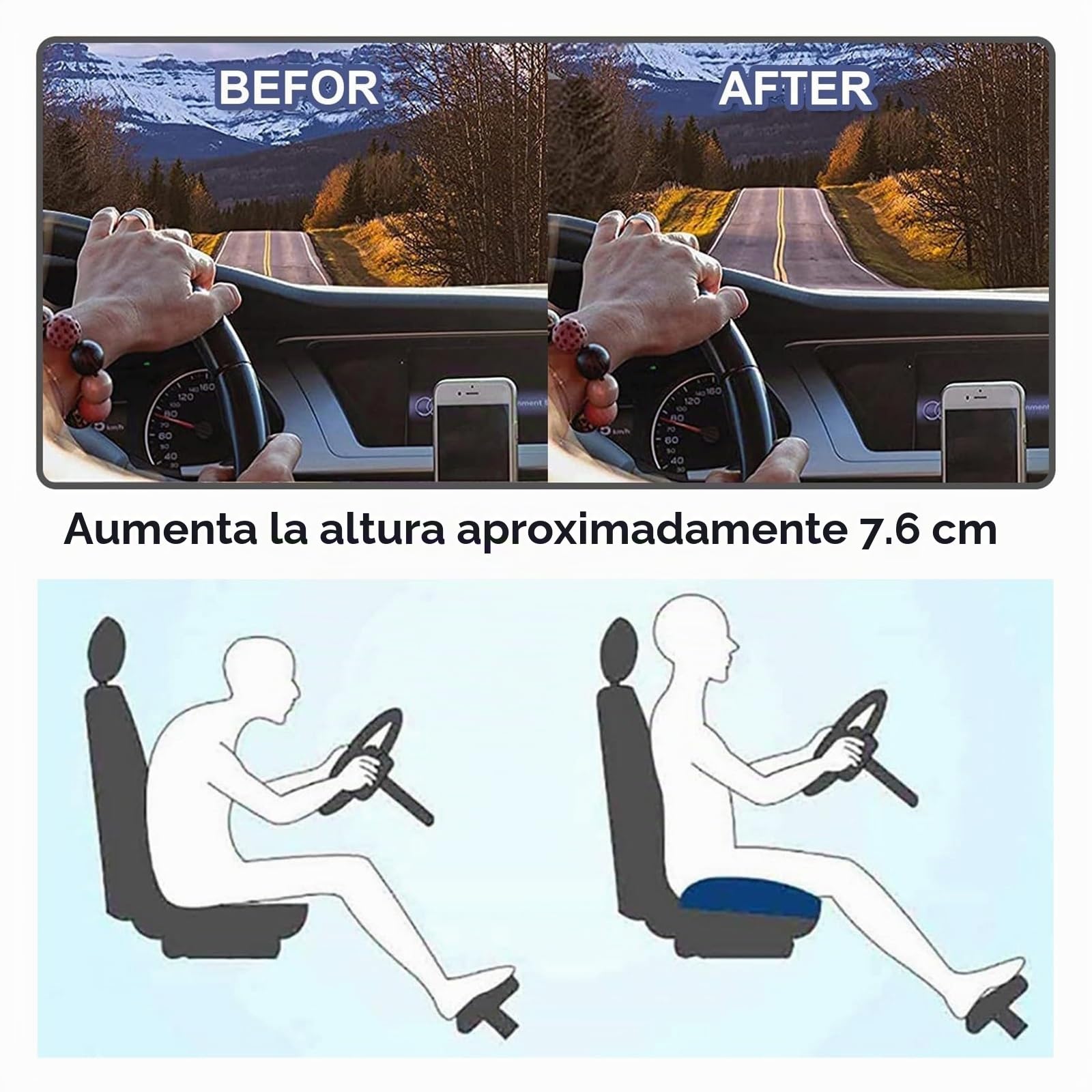 10PCS,Cojín de Asiento Elevador de Coche, cojín de Espuma viscoelástica Suave para Asiento de Coche para Conductor Corto, cojín de Asiento de Conductor portátil con 3 Pulgadas de Altura para Coche