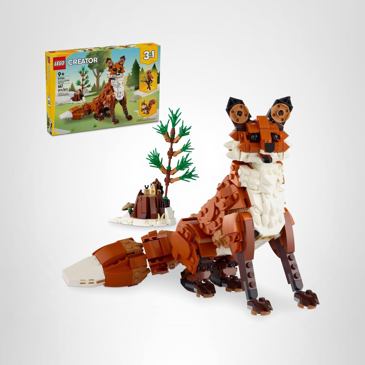 LEGO Creator 3 in 1 Forest Animals Red Fox Toys - Building Toys for Kids, Boys & Girls, Ages 9+ - W/ 3 Building Options into Fox, Owl, or Squirrel - Gift for Birthdays - 31154
