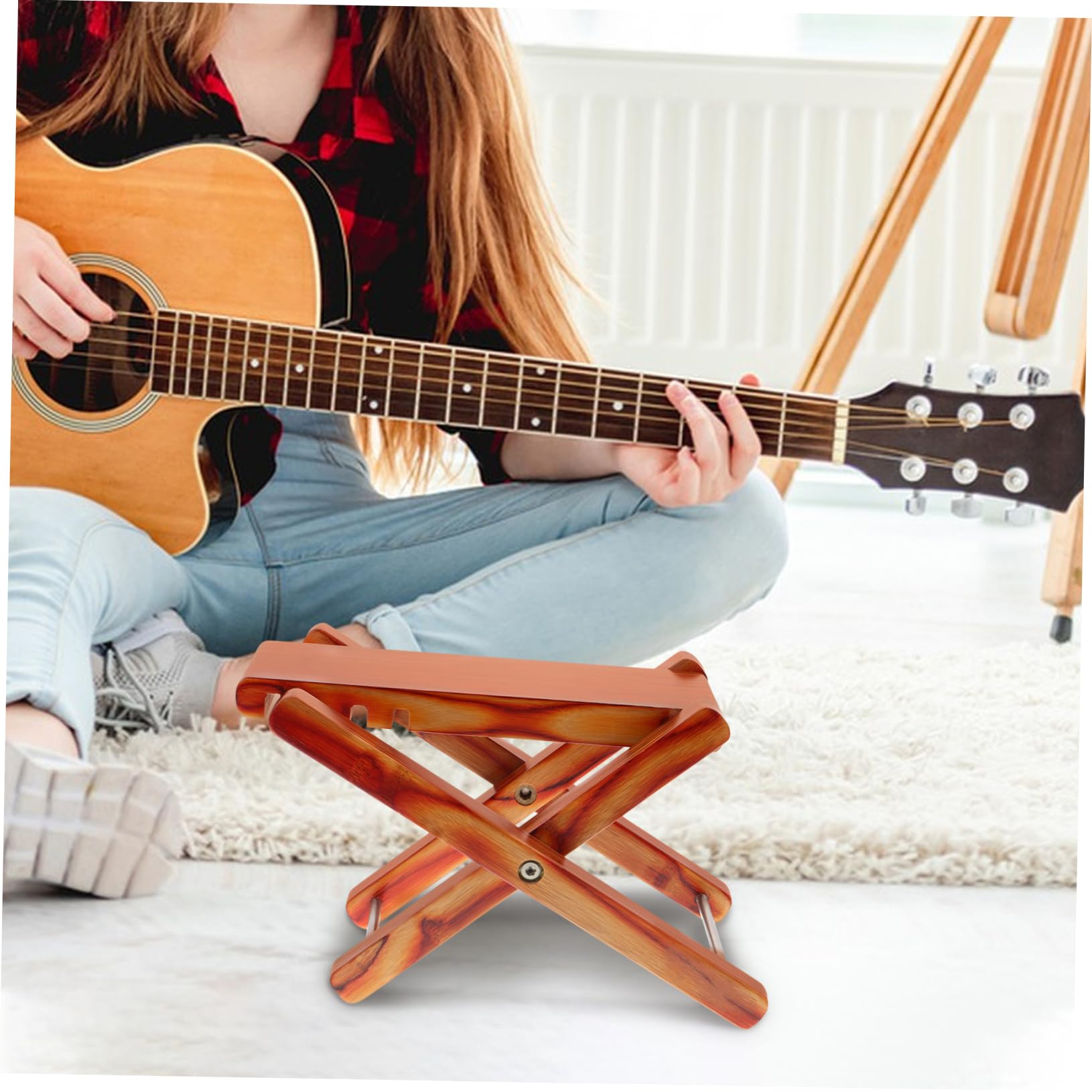 ibasenice Bambus-gitarrenfußhocker Verstellbar Rutschfeste Fußstütze für Klassische Gitarristen Tragbar und Langlebig