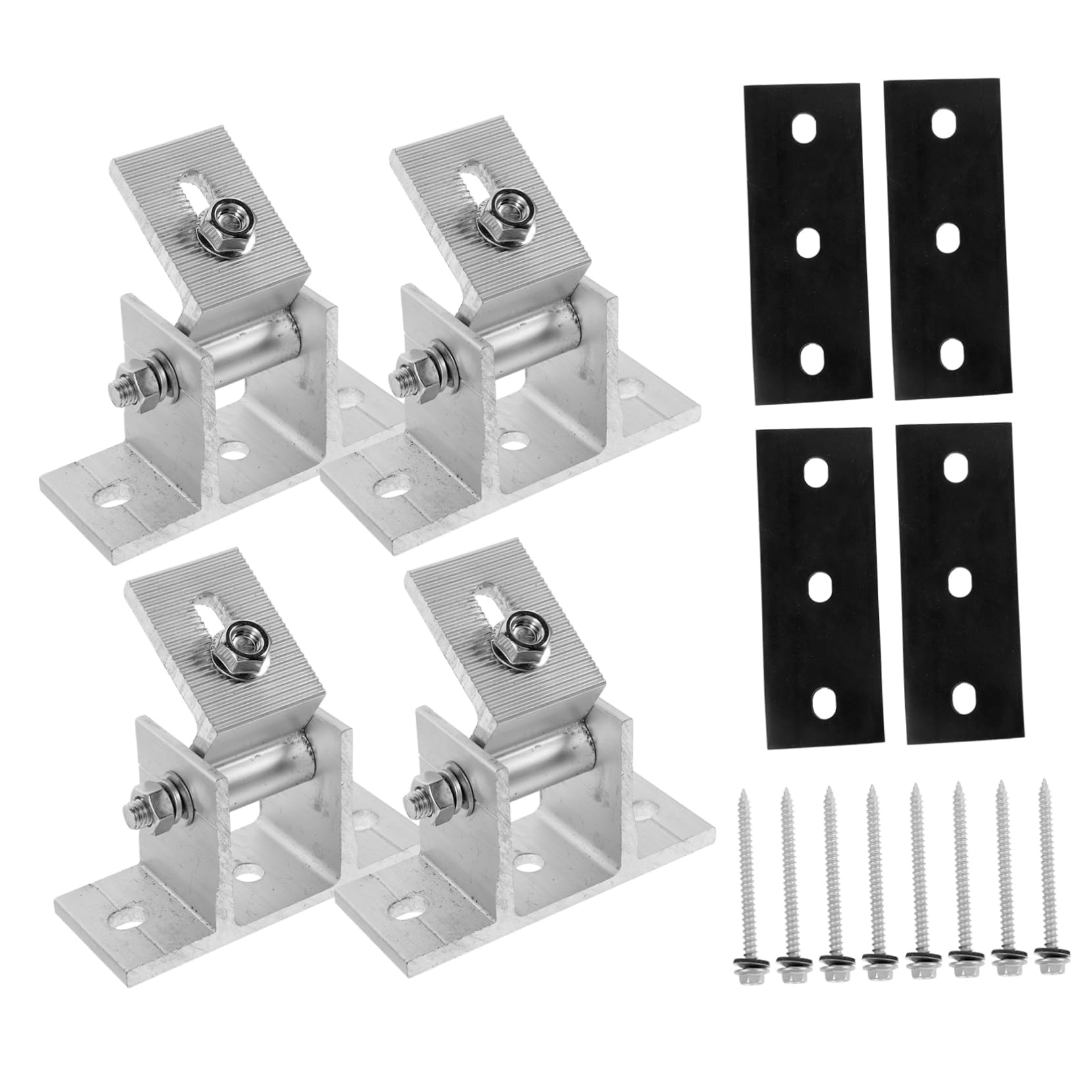 Supporto di Montaggio per Pannello Solare Struttura Stabile e Resistente alla Ruggine e Viti per Legno in Lega di Alluminio Inclinazione Regolabile 4 Pezzi Pad in Gomma