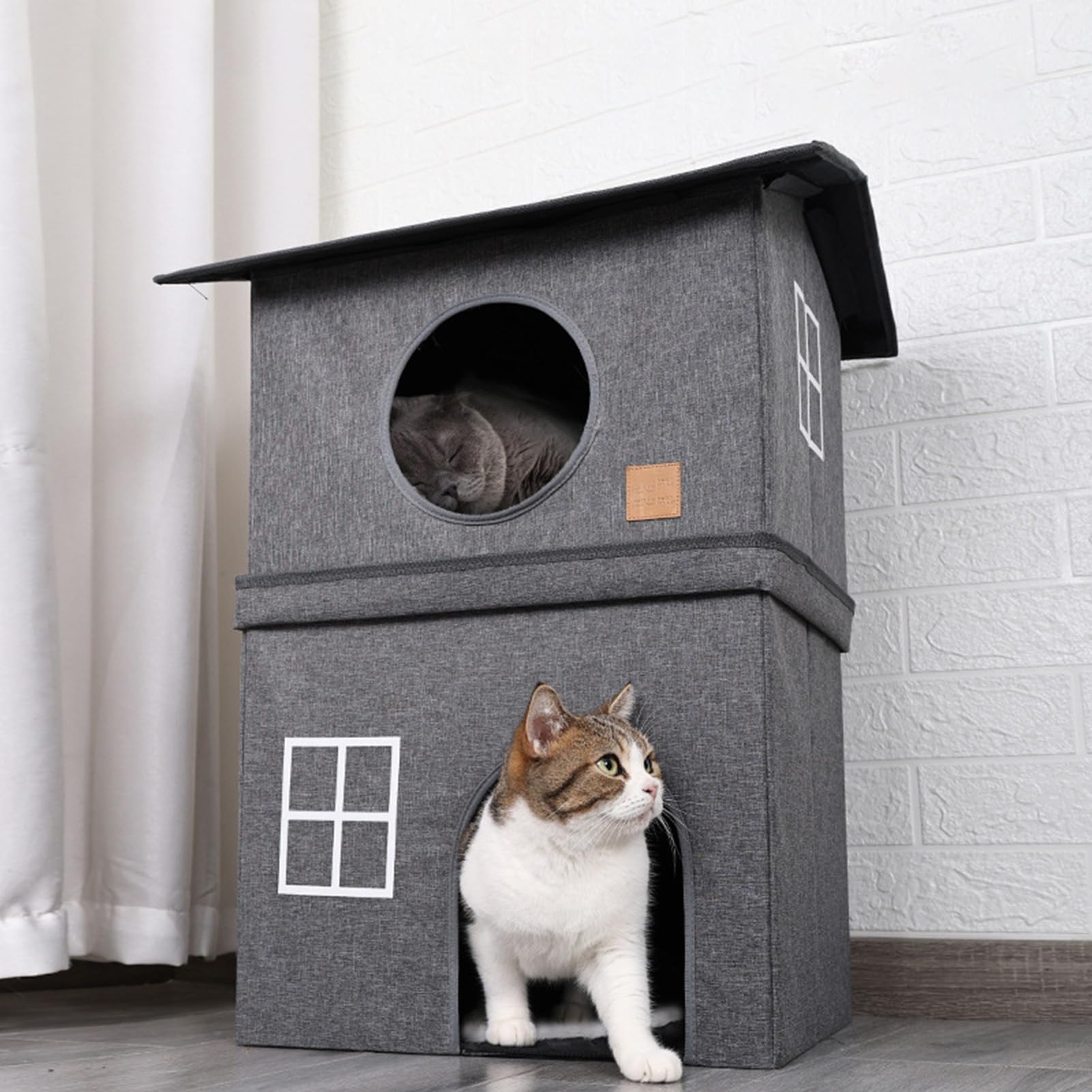 Casa per Gatto | Capanna Semi-Chiusa A Due Livelli | Grotta Semi-chiuso per Gatti - Destinato agli Animali Piccoli, Gattini per Relax, Riposo, Sonno, Raschiatura
