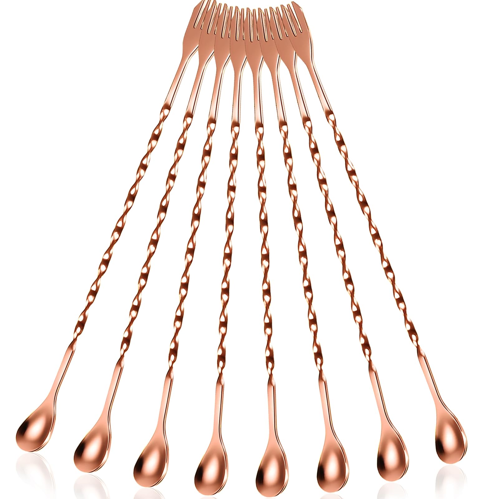 Cuillères à cocktail de 25,4 cm avec motif spirale élégant en acier or rose