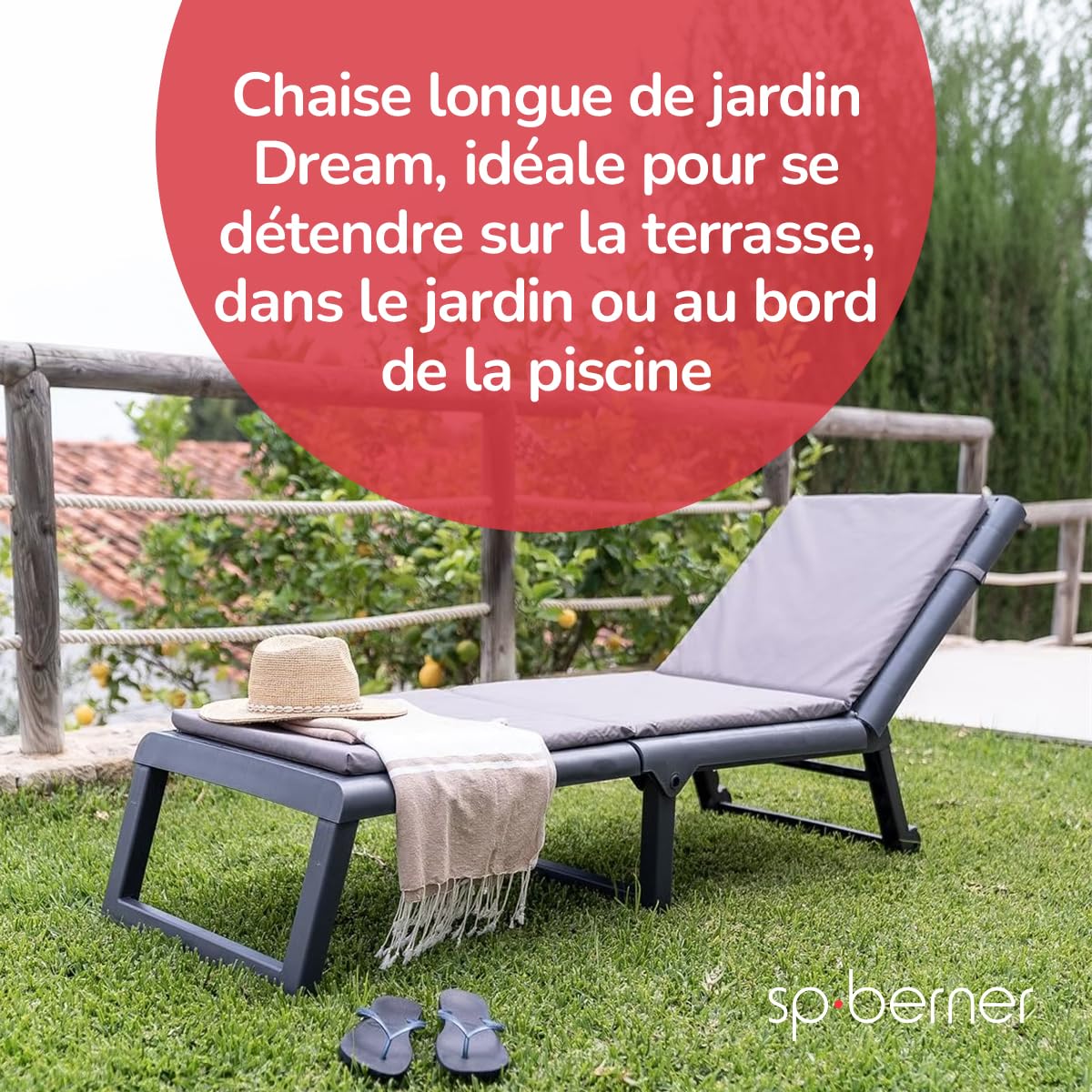 Shaf - Bain de Soleil Dream Garden -Bain de Soleil inclinable d'extérieur à roulettes -Résine résistante aux UV - Pliable et Multipositions -Idéal pour la Piscine, la terrasse et Le Patio -Anthracite