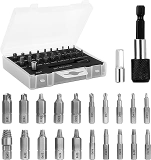 Valkynos Damaged Screw Extractor Set,22 PCS Easy Out Stripped Screw Extractor Kit, Chromium-vanadium Steel Broken Screw Remover Set with Magnetic Extension Bit Holder & Socket Adapter