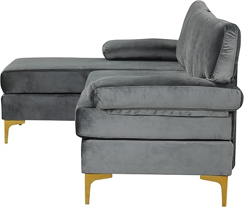 Miniatura 7 de Sofá modular moderno en forma de L, con diván extra ancho y patas doradas Gris,Negro -,Verde,Naranja,Gris oscuro,marino,Púrpura