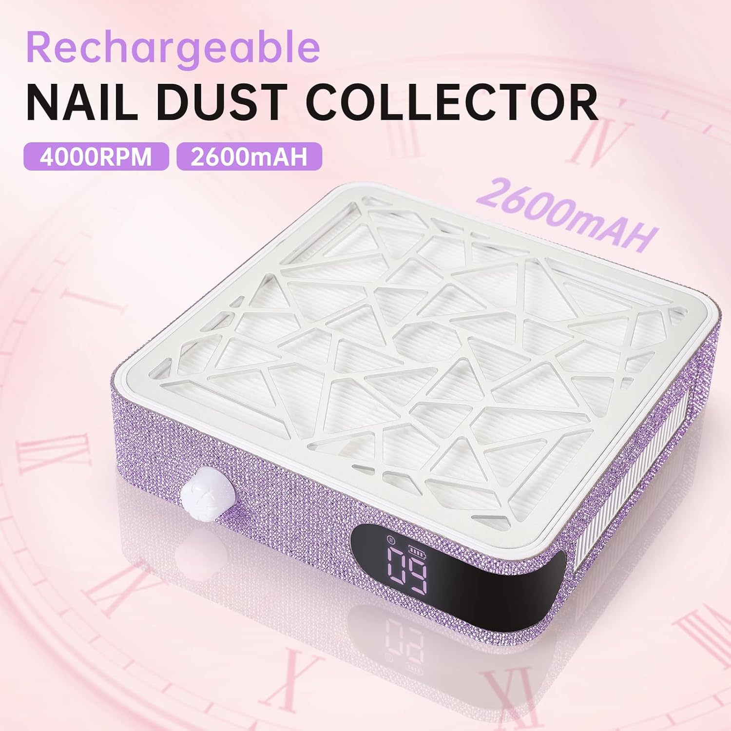Nail Dust Collector, Cordless Dust Collector Nail Tech, Powerful Vacuum Fan Vent Dust Collector Extractor Dust Suction Machine for Acrylic Nails Polishing, Nail Salon, Light Purple