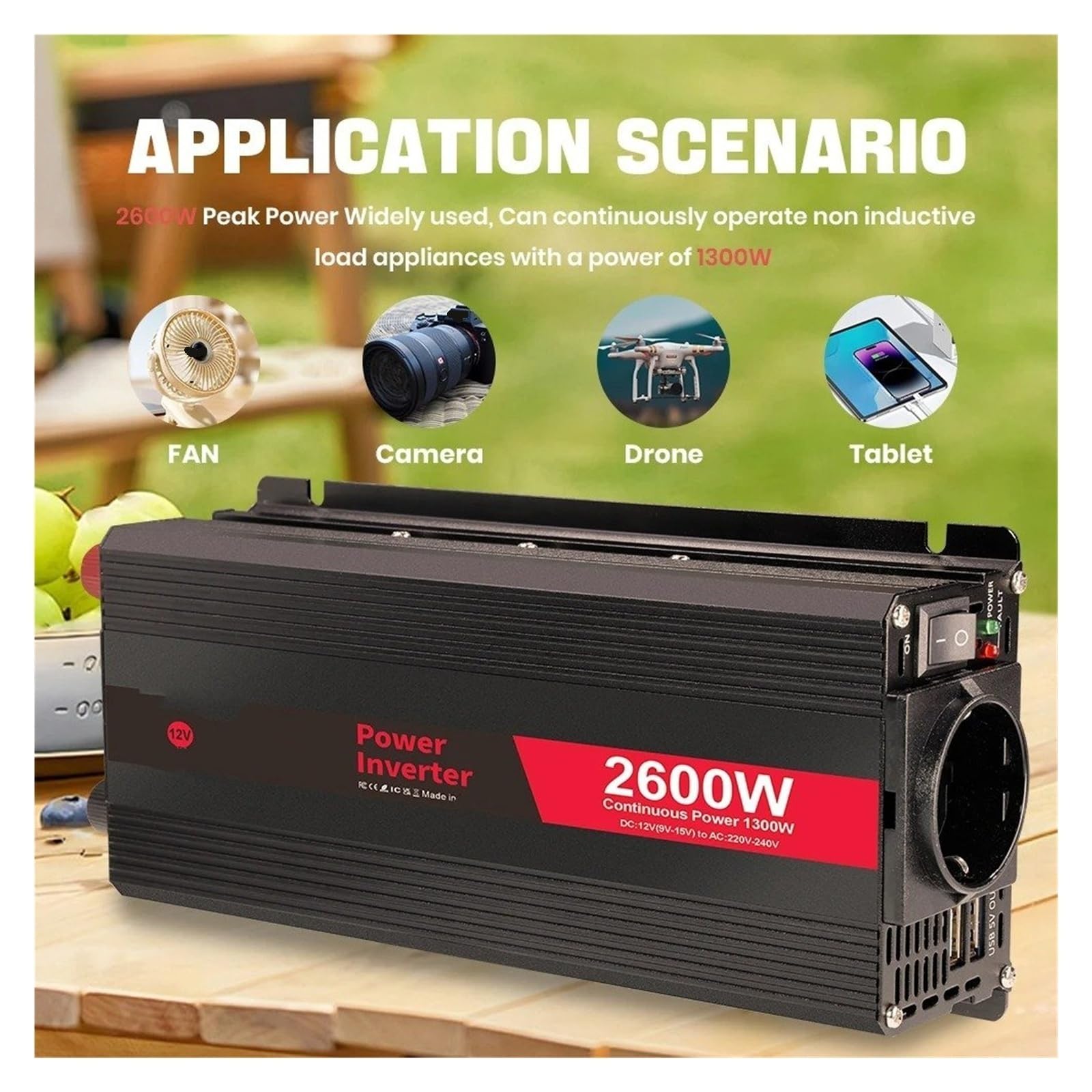 Power Inversor Corriente Convertidor Potencia 12V 220V 500W/1500W/2000W/2600W Enchufe Europeo Inversor 12 Voltios Transformador Solar Coche(12V 1500W Red)