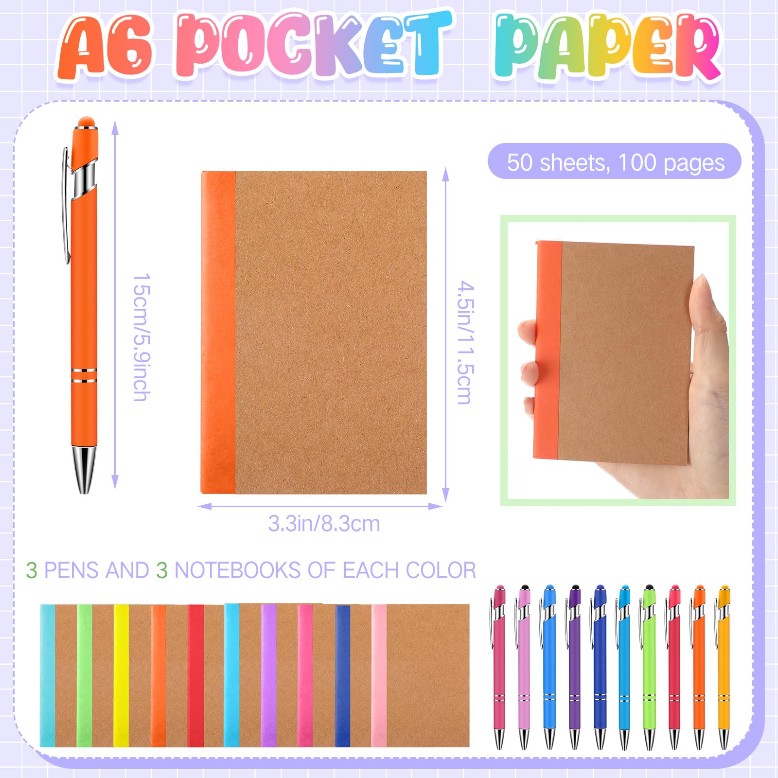 Fainne 60 mini cuadernos con bolígrafos a granel, cuadernos de composición universitaria, diarios de regreso a clases, blocs de notas de bolsillo de 3.3 x 4.5 pulgadas para suministros escolares