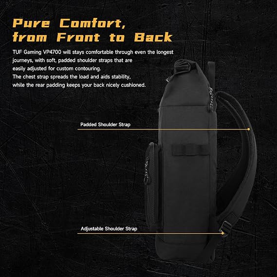ASUS TUF Gaming VP4700 Backpack, up to 17 laptop, with top folded closure to resize, light weight and durable water repellent for daily usage