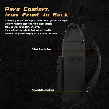 ASUS TUF Gaming VP4700 Backpack, up to 17 laptop, with top folded closure to resize, light weight and durable water repellent for daily usage