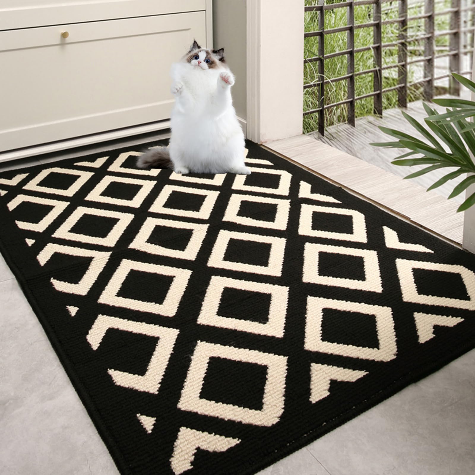 Foeska Felpudo de interior, diseño de rombos, adecuado para interiores y exteriores, antideslizante, lavable a máquina, felpudos de gatos y perros, entradas, pasillos