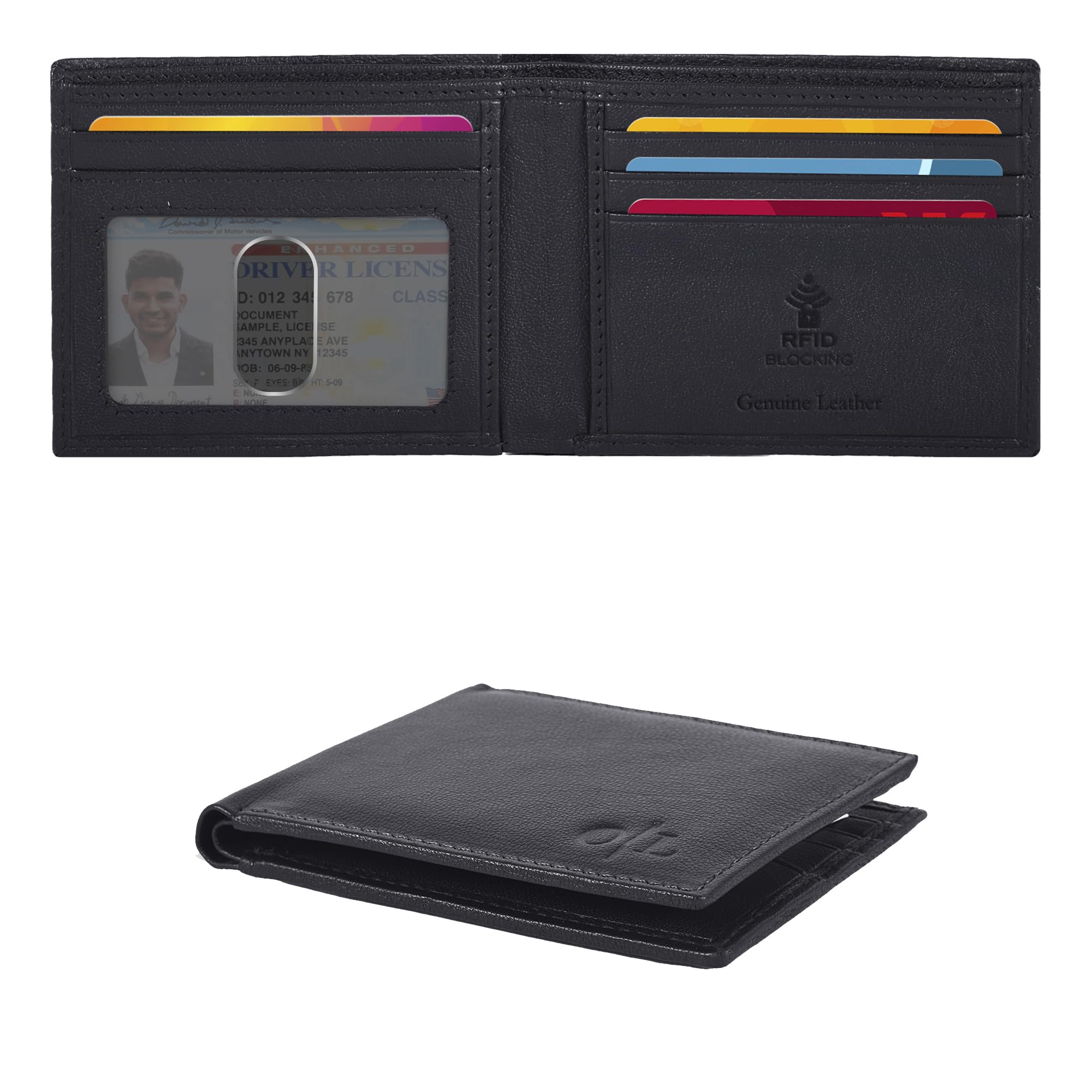 Real Leather Wallet for Mens - RFID Slim Bifold Credit Card ID Minimalist Thin Wallets, Gift for Men (Nappa Black)