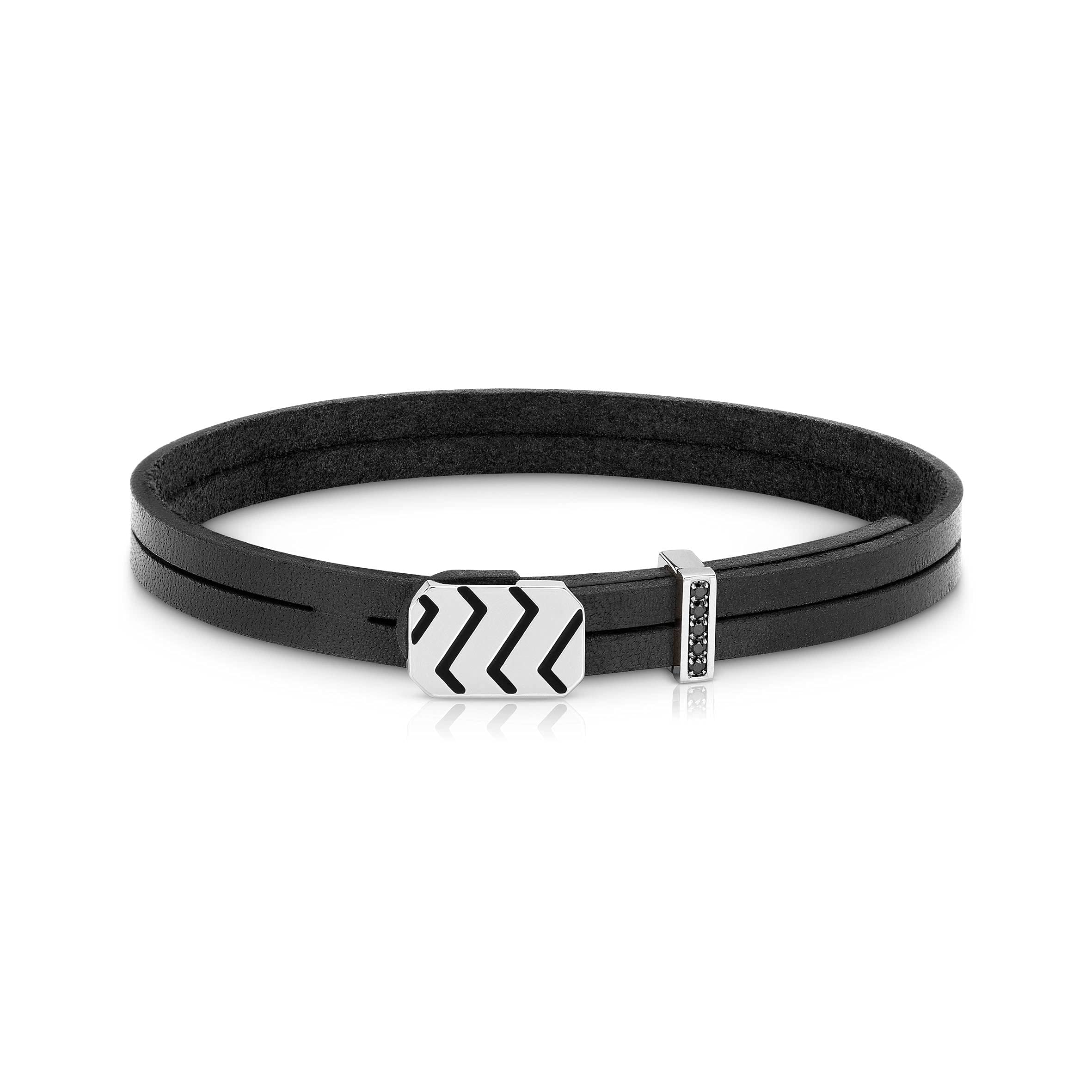 Nomination Metropolitan Leather Bracelet for Man with Rectangular symbol in steel decorated with enamel and Cubic Zirconia, lenght 18,5 cm. Made in Italy.