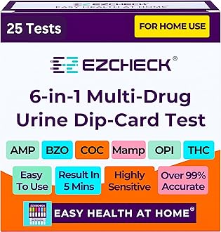 [25 Pack] EZCHECK® 6-Panel Drug Test - at-Home Rapid Urine Screening Kit for 6 Most Used Drugs: (THC-Marijuana, BZO-Benzos, MET-Meth, OPI/MOP-Opiates, AMP-Amphetamine, COC)
