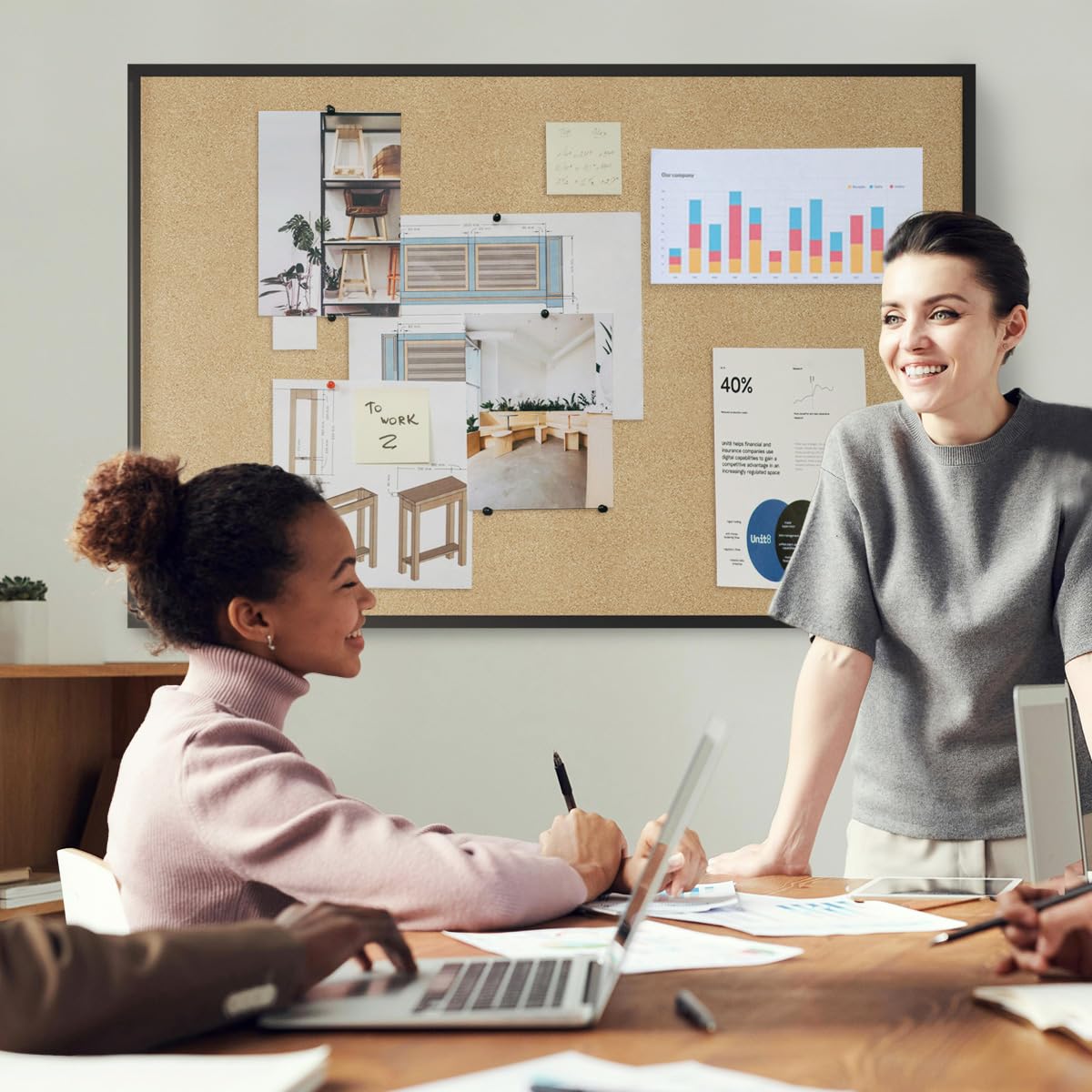 INNOVART Extra Large Cork Bulletin Board 72" X 48" with 40 Push Pins, Corkboard with Natural Wood Frame, Notice Board for Wall, Wall Mount Framed Pin Board for Home, Office, School