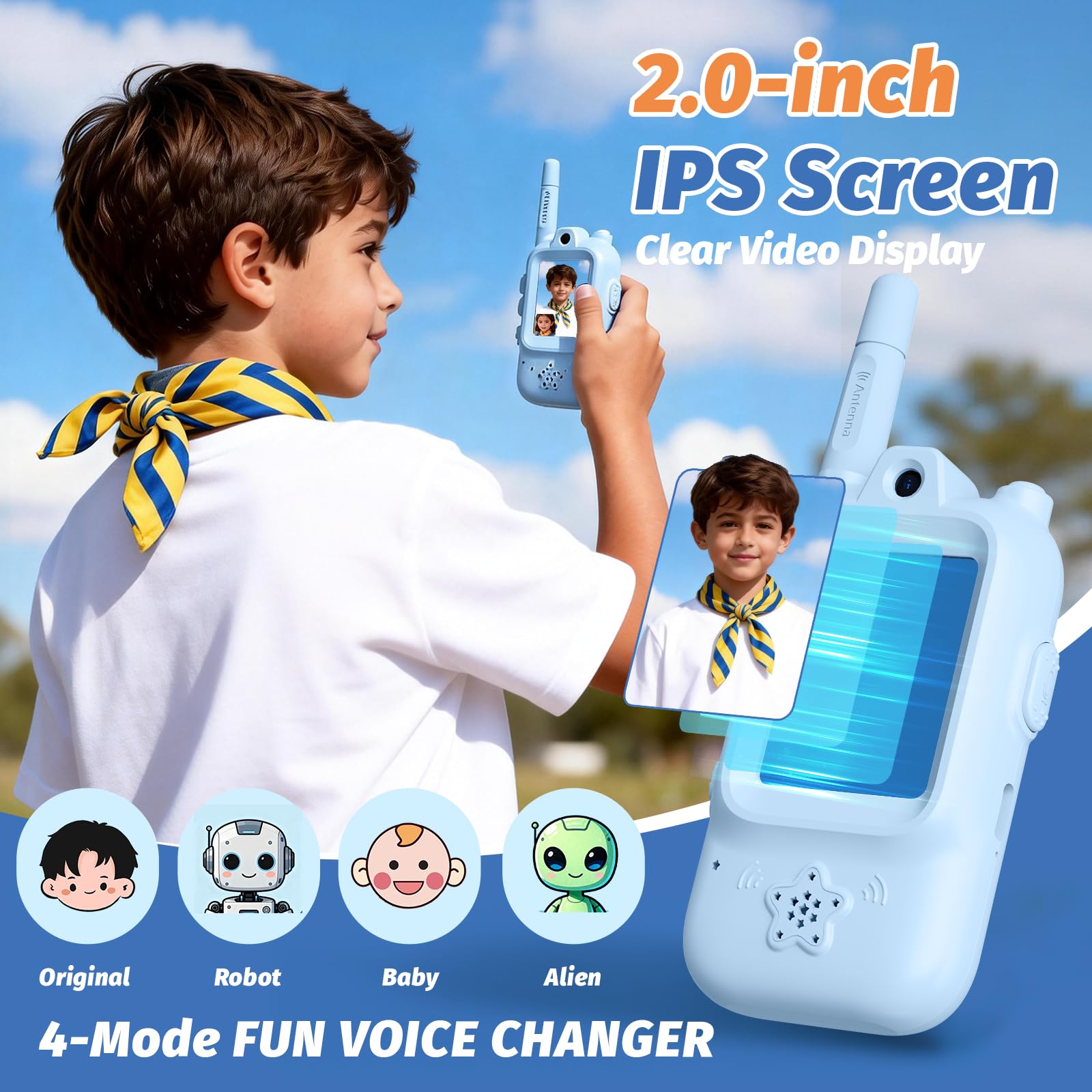 Kids Video Walkie Talkies, 2 Pack Rechargeable Long Range Walkie Talkies for Kids, Two-Way Radios with Voice Changer, Indoor Outdoor Toys,Christmas Birthday Gifts for Boys & Girls Ages 3–12 - 4