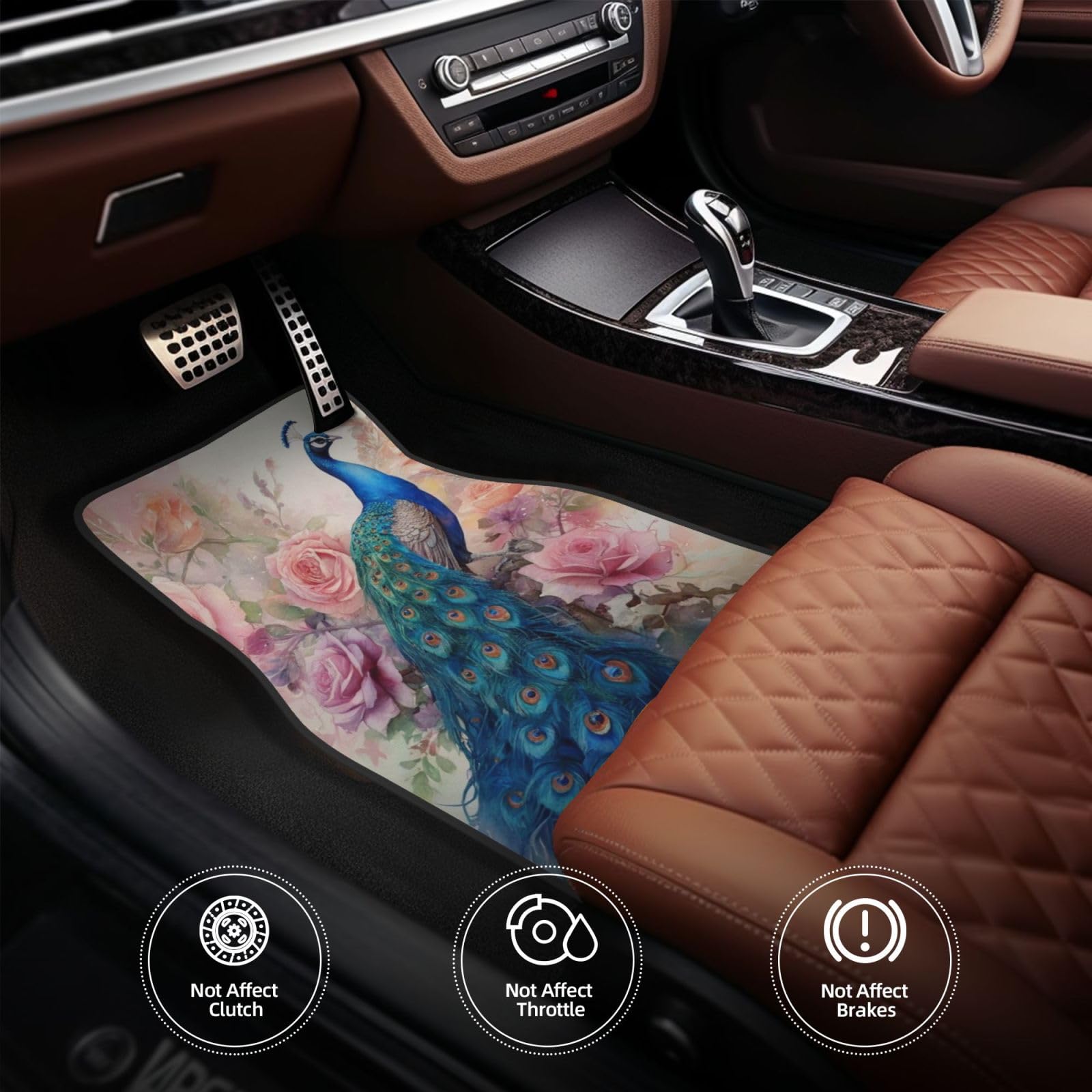 Peacock with Roses Universal Front Rear Car Floor Mats for Truck SUV Van Sedans Automotive Liners Decorative Mats — view 5