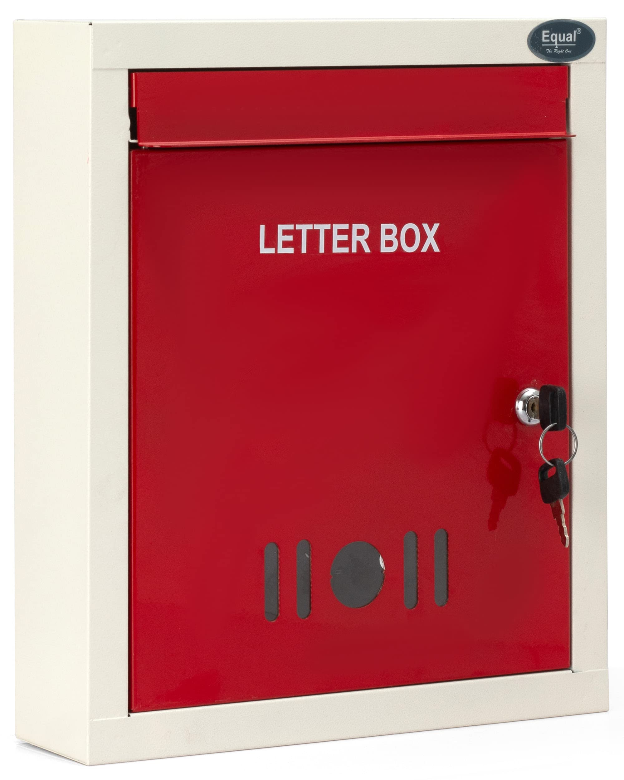 Equal Metal Wall Mailbox and Letter Drop Box/Complaint Box and All in One Multipurpose Box for Home/Office/School Buildings with Security Lock - 7.5 x 22 x 30.5cm (Red & White)