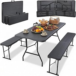 Bierzeltgarnitur Klappbar 3-teilig Set 1 Biertisch & 2pcs Bierbank Klappbar,Festzeltgarnitur Biertischgarnitur 180cm mit Tragegriff,Gartenmöbel Set Wetterfest,Campingtisch Outdoor & Indoor,Holz-Optik