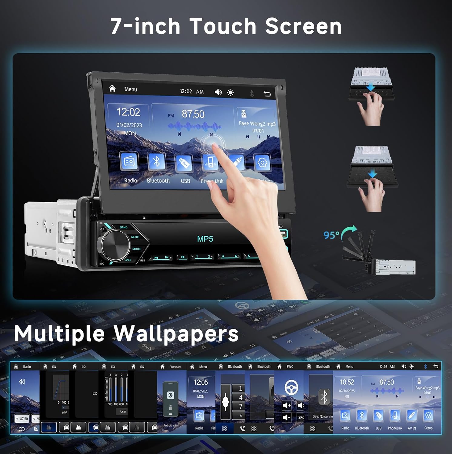 Hodozzy Car Stereo 7-inch Touch Screen with Retraction and Multiple Wallpapers